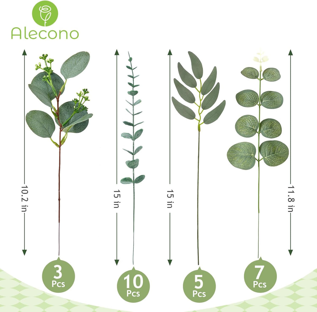 Alecono 25pcs Mixed Eucalyptus Leaves Stems Bulk, 4 Kinds Artificial Greenery Stems Faux Sliver Dollar Fake Greenery for Centerpieces Wedding DIY Bouquets Floral Arrangement Party Decor