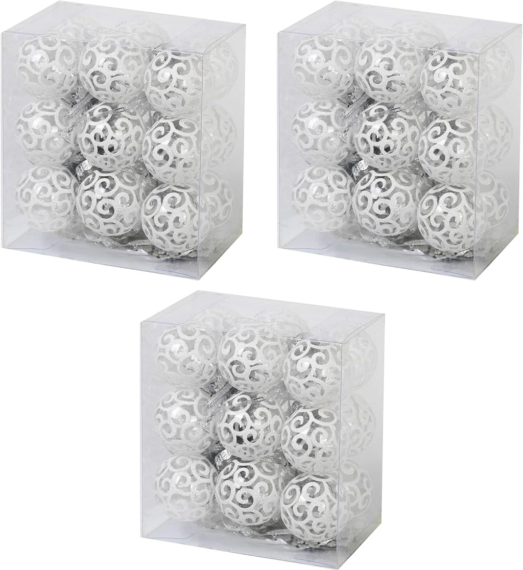 54-Piece Bulk Pack Clear White Swirl Christmas Ball Ornaments Set for Christmas Tree Decorations, 2.36"