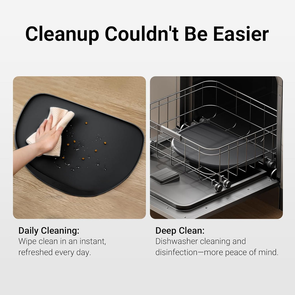 DownyPaws Cat Food Mat,Silicone Waterproof Feeding Mat, 18"×12.5", Black