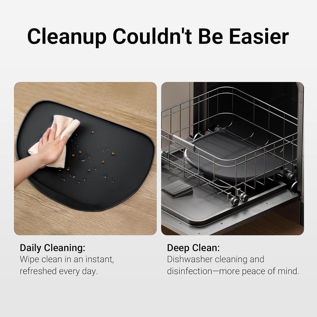DownyPaws Cat Food Mat,Silicone Waterproof Feeding Mat, 18"×12.5", Black