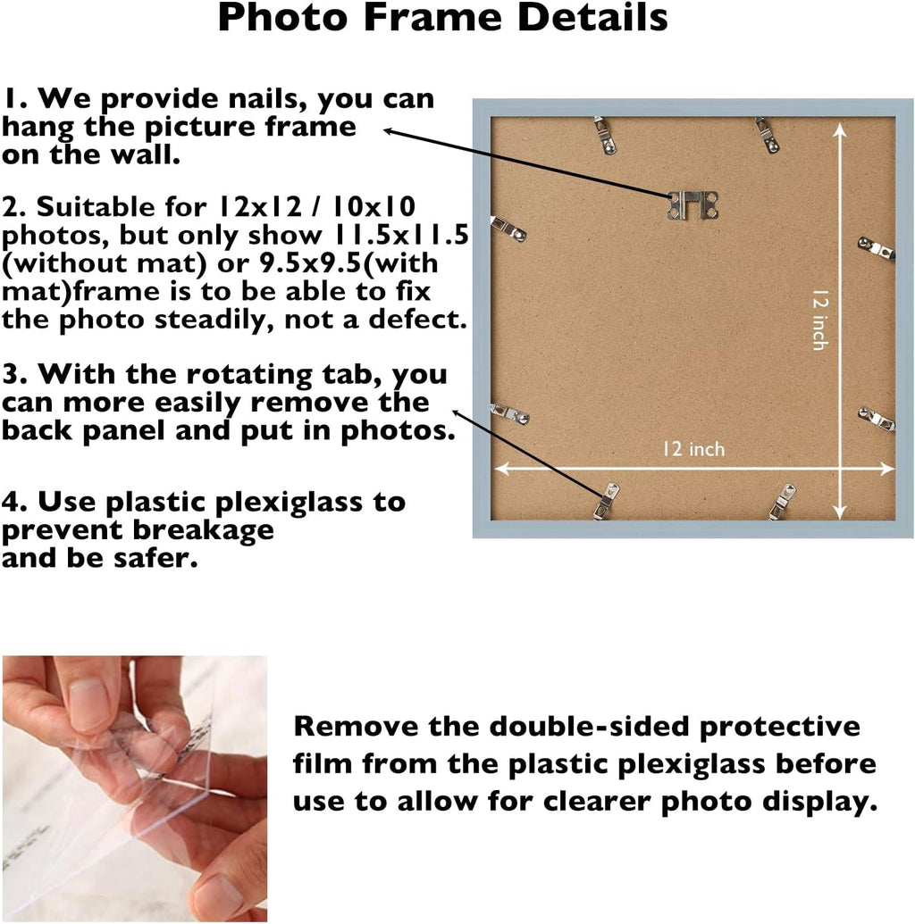 JCJMY 12x12 Picture Frame Set of 2 With 10x10 Mat for 30x30cm Diamond Art Painting, Display Photo 10x10 With Mat or 12x12 Without, Wall Hanging Large Frame With Plexiglass, 2 Pack, Rustic Brown