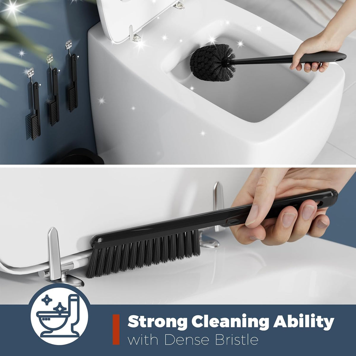 Holaloha Toilet Brush and Holder Set, Space Saving, 3 Pack, Black