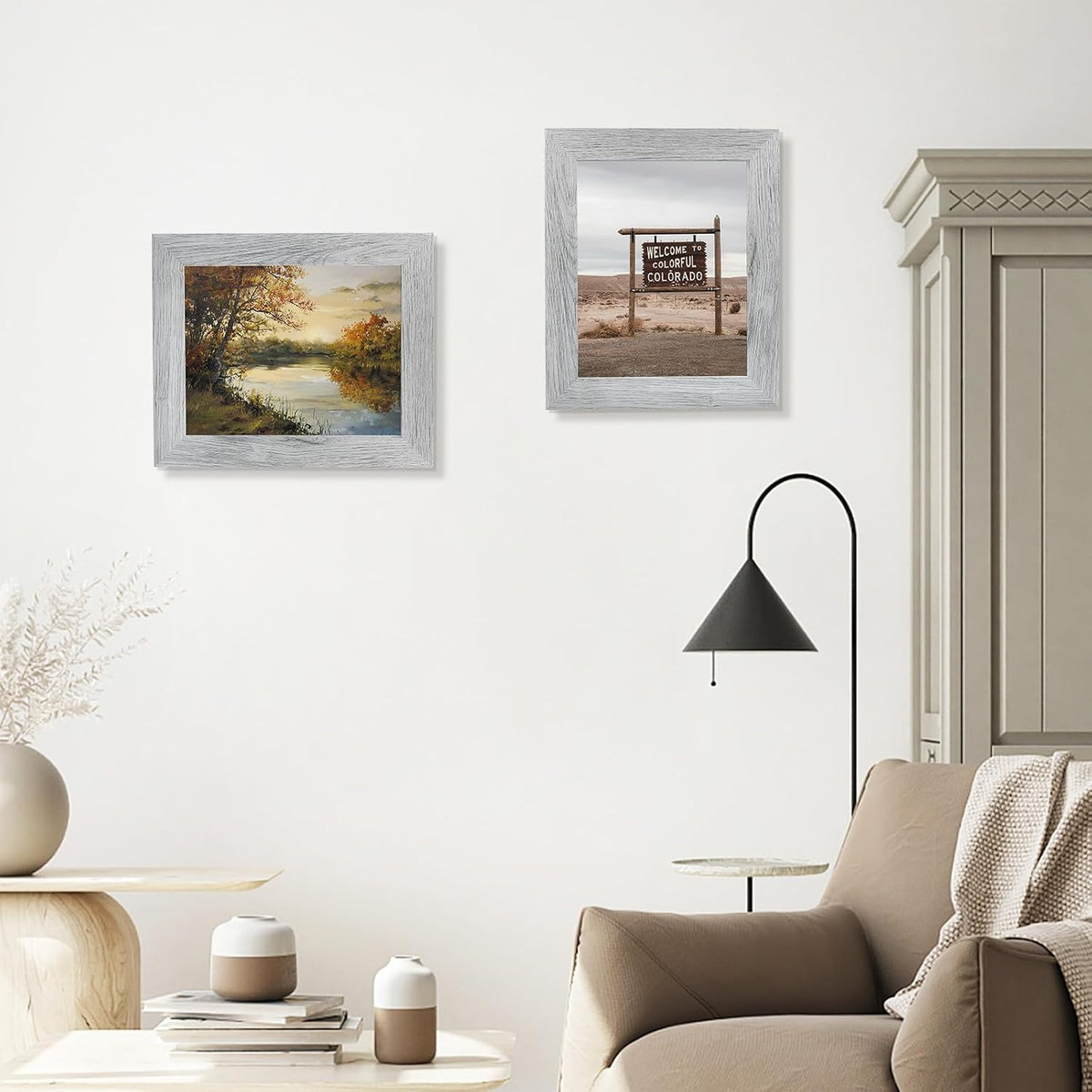 2 Pack 8x10 Picture Frames in Grey, Real Glass, Wall&Tabletop Display