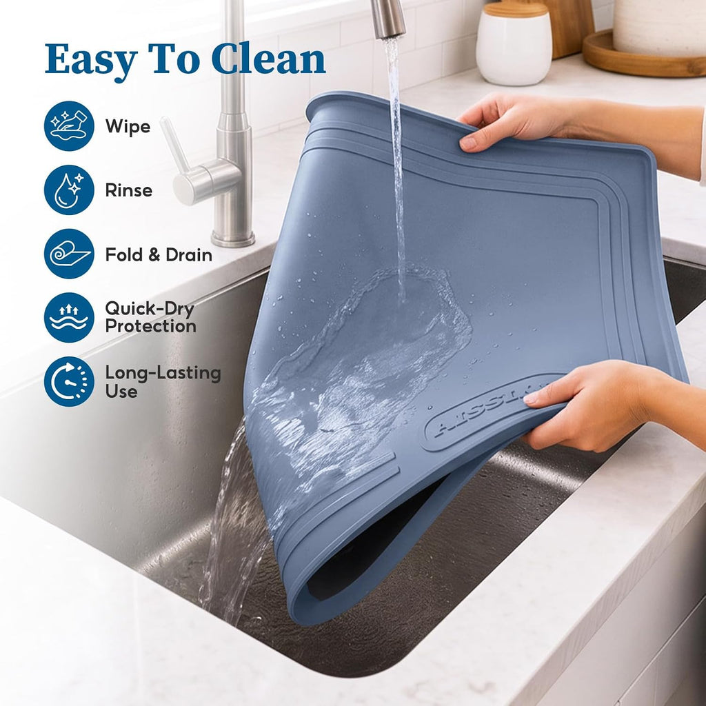 Waterproof Under Sink Mat 28"x19", Silicone Mat, Dark Blue