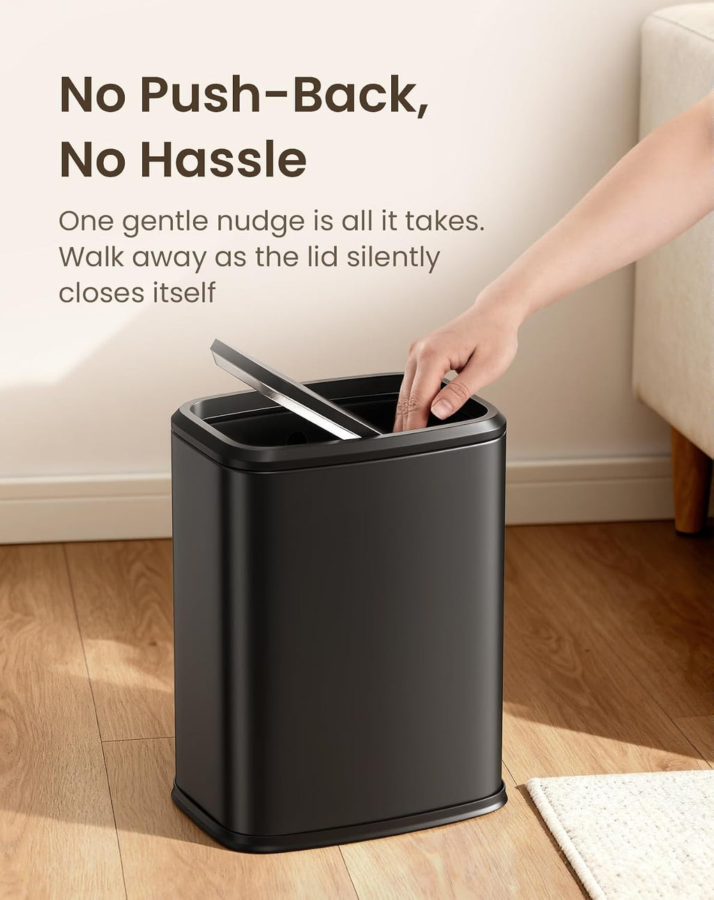 Cesun Small Bathroom Trash Can with Swing Lid, 2.1 Gallons, Black
