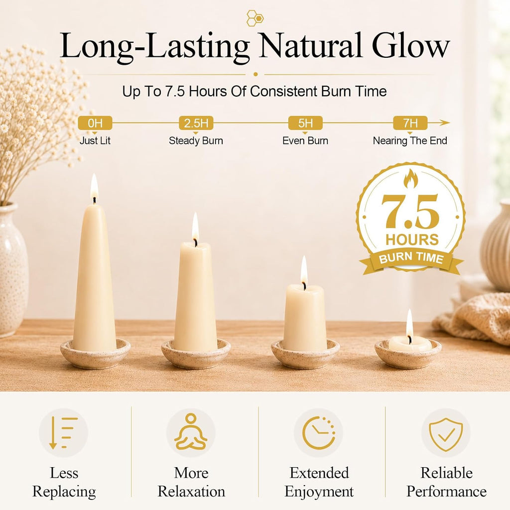 2 Pack Natural Beeswax Taper Candles, 1.3×4.3 Inch Bees Wax 7.5 Hours Long Burning Time, Eco-Friendly Non-Toxic Smokeless Handmade 100% Pure Beeswax, for Home Decor, Meditation, Relaxation & Gifts