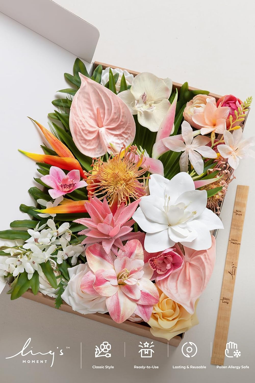 Ling's moment Artificial Pink Wedding Flowers Box, Sorbet Tropical, Deluxe
