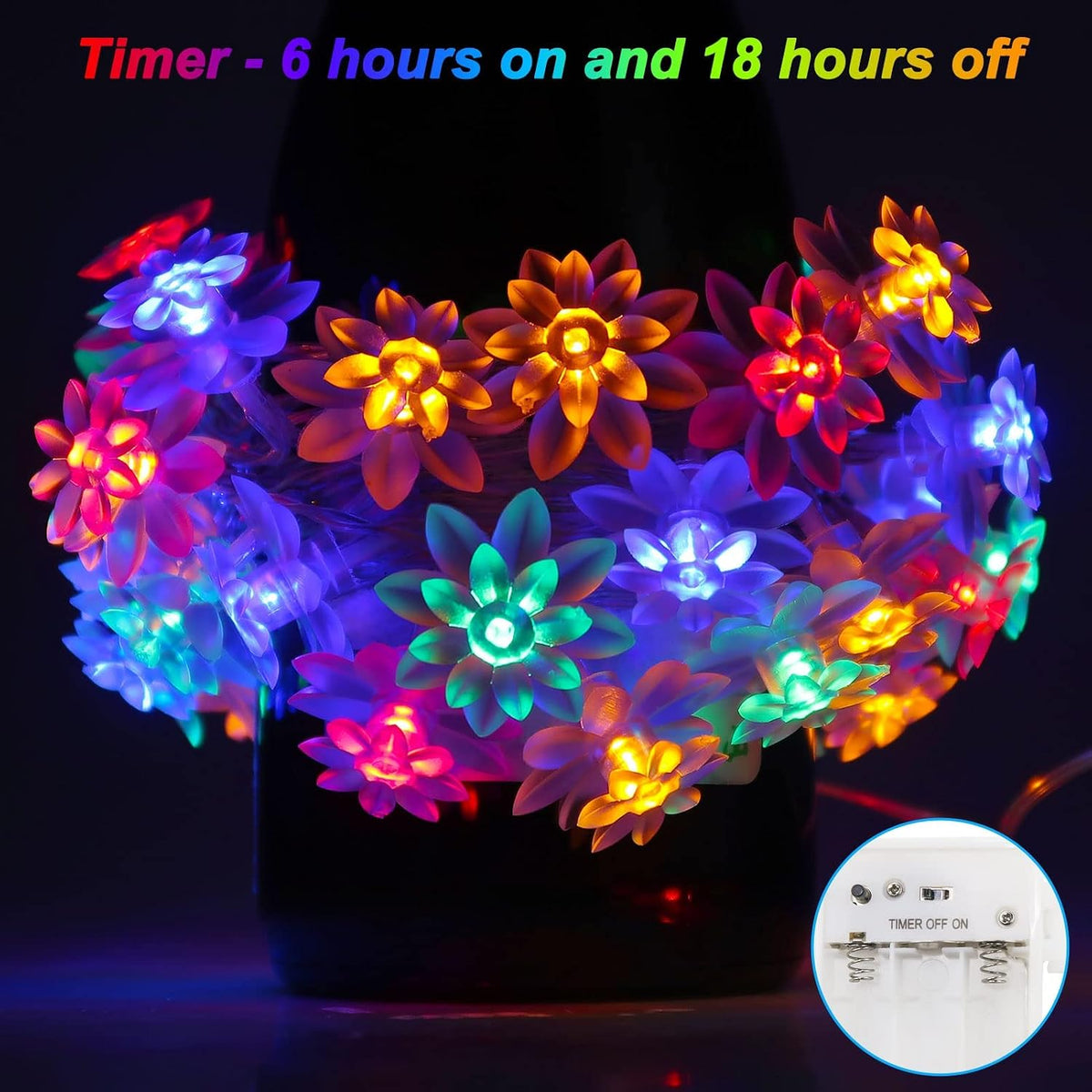 echosari Flower String Lights Battery Operated 158" Lotus Flower Multicolor