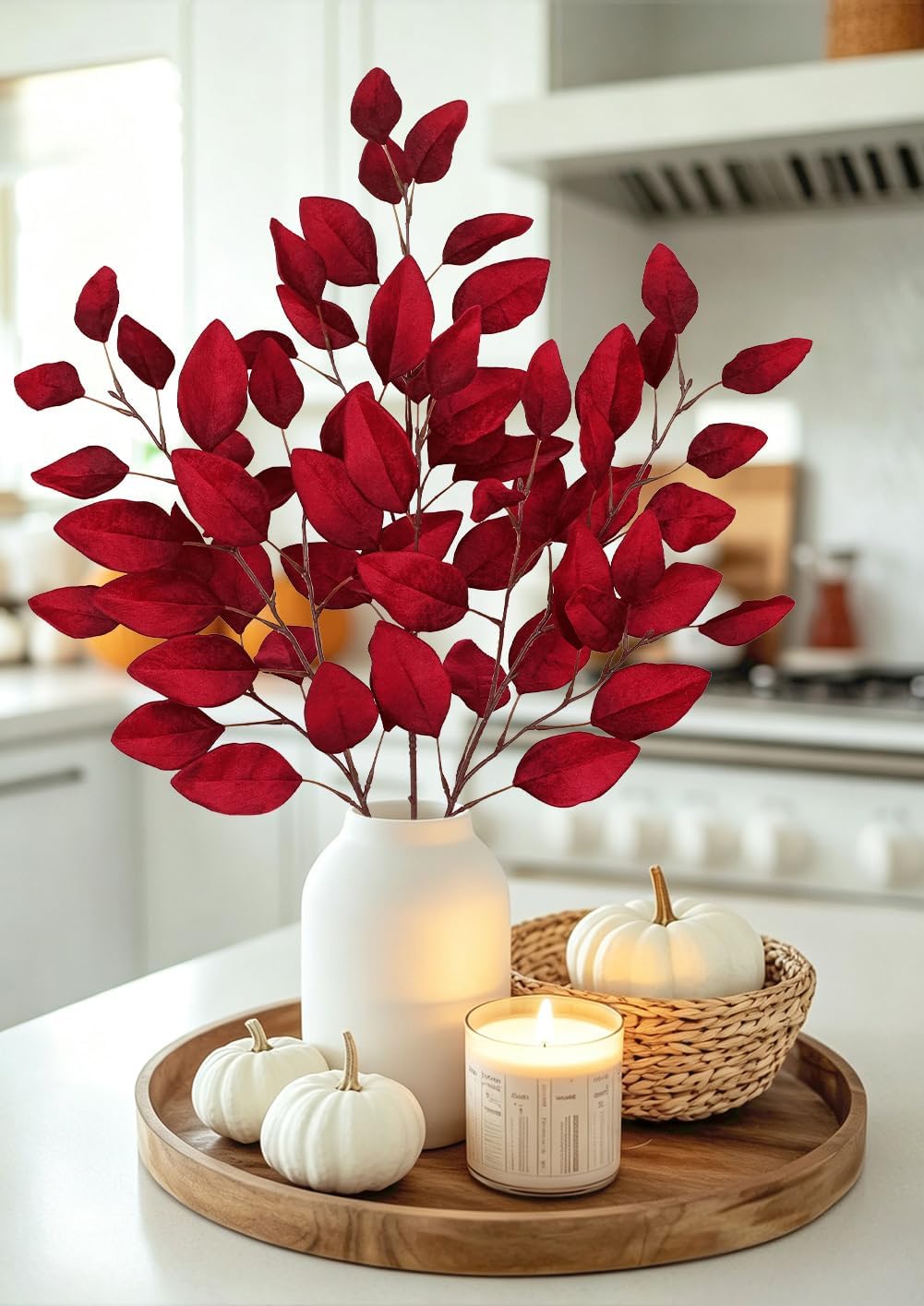 Briful 3-Pack 29.5-Inch Artificial Fall Eucalyptus Stems, Burgundy