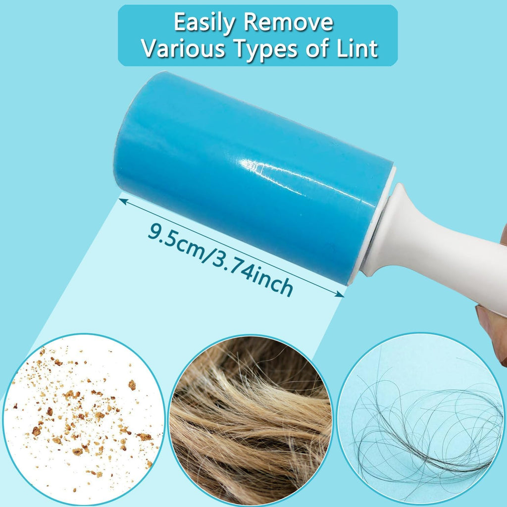 Reusable Washable Lint Roller 4 Pack, Sticky Gel Lint Rollers, Cat Dog Pet Hair Lint Remver Cleaner for Clothes, Carpet, Travel, 2 Large Roller with Dust Cover and 2 Mini Portable Small Lint Brush