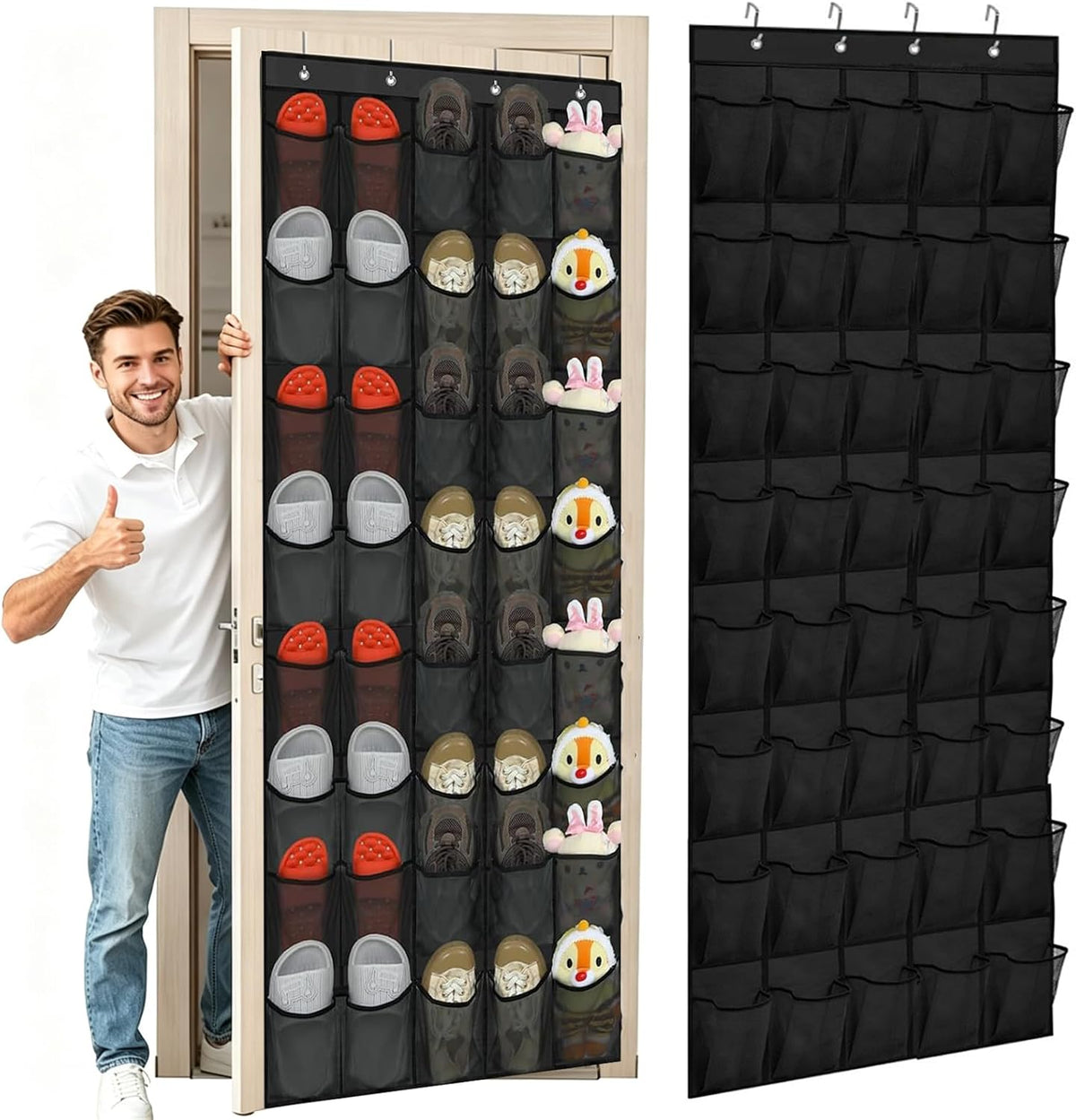 40 Over the Door Shoe Organizer, Hanging Shoe Organizer, for Closet Behind the Door Storage Holder for Entryway Bedroom Dorm, Both men's and women's shoes can be stored (Black)