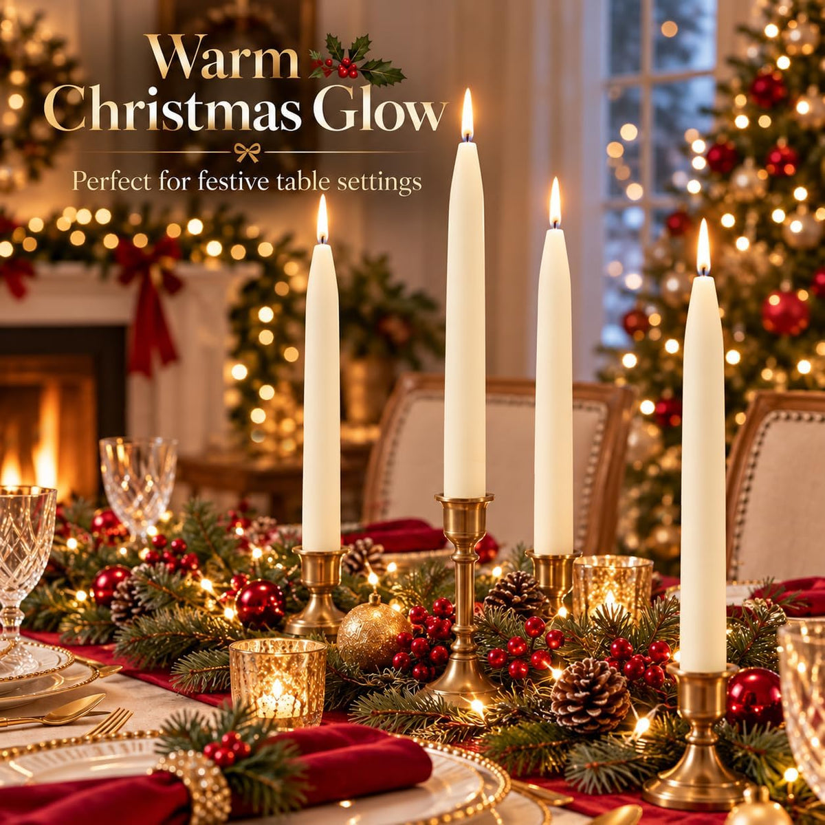Soy Wax Taper Candles, 10 Inch White Unscented Candle Sticks, 12 Pack