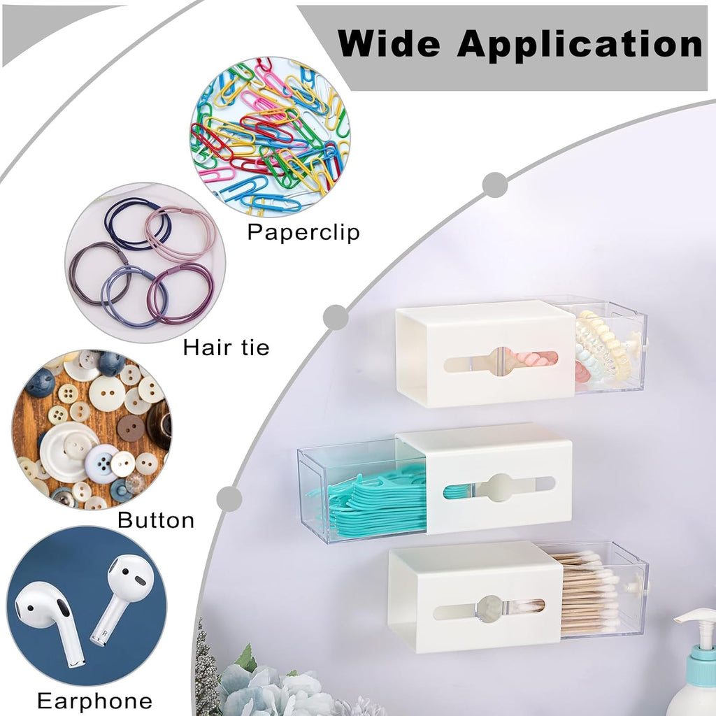 Qtip Holder Plastic Bathroom Dispenser Accessories Storage Canister Wall Mounted Apothecary Jar for Q-tip Cotton Swab Balls Pads Small Vanity Organizer with Double-sided Drawer