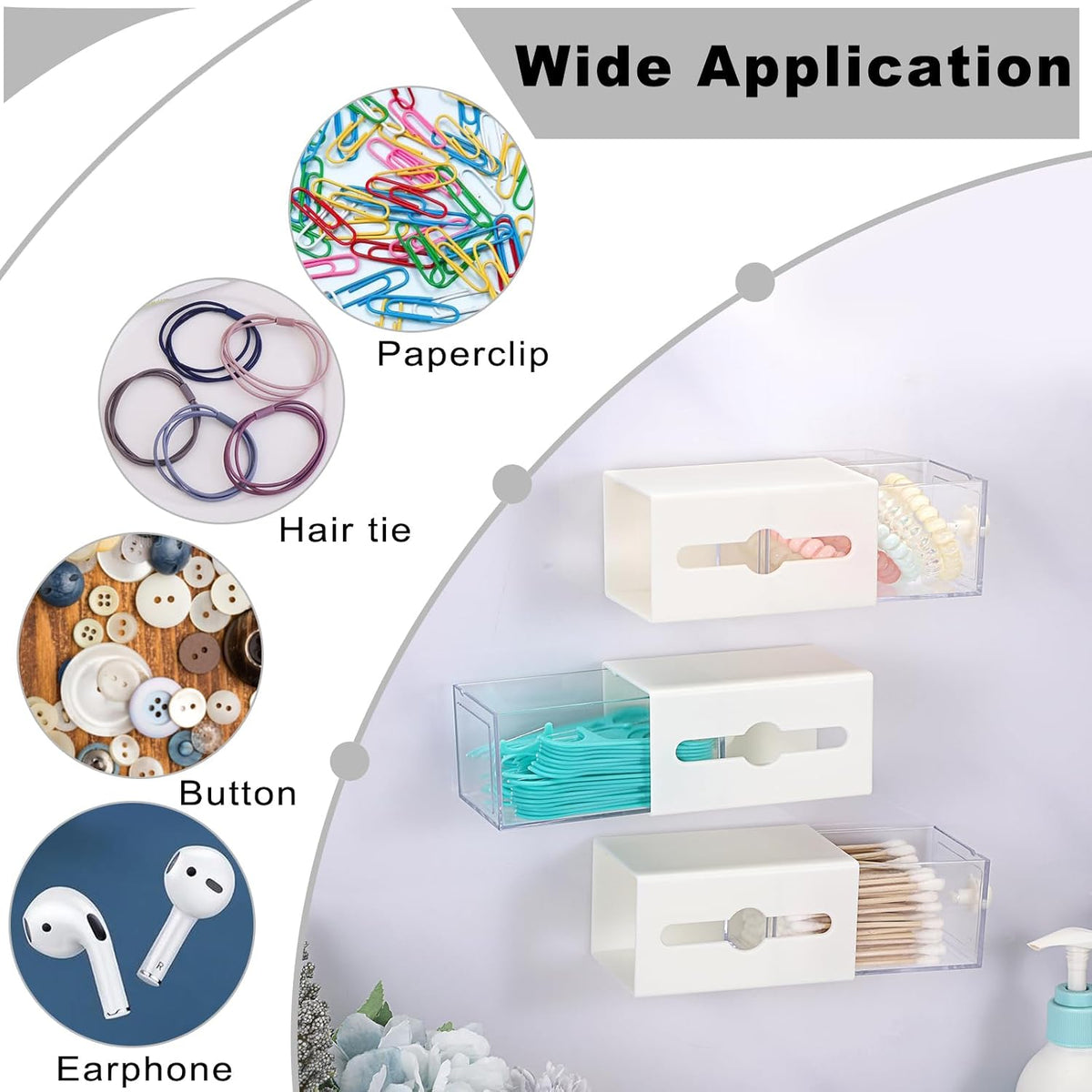 Qtip Holder Plastic Bathroom Dispenser Accessories Storage Canister Wall Mounted Apothecary Jar for Q-tip Cotton Swab Balls Pads Small Vanity Organizer with Double-sided Drawer