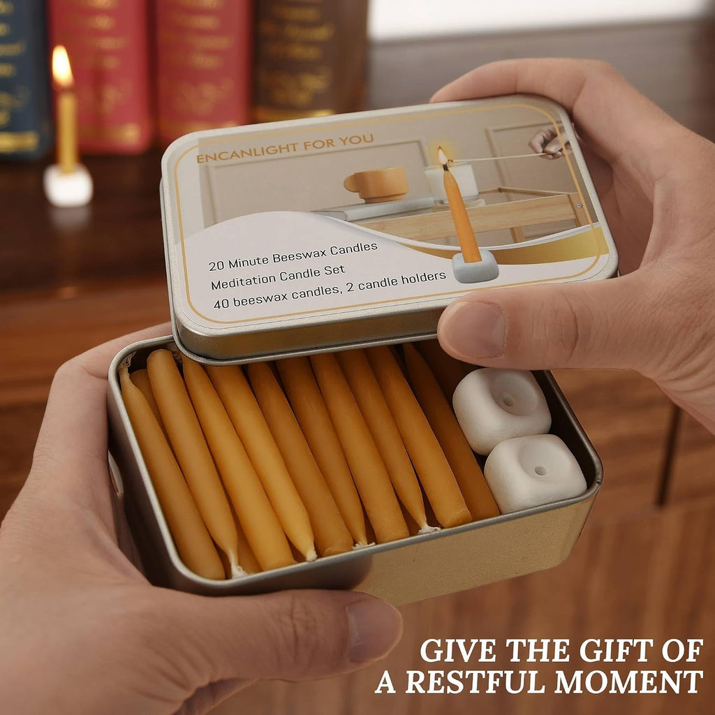 20 Minute Candles Set,2.6 Inch Beeswax Taper Meditation Candles 40Pcs
