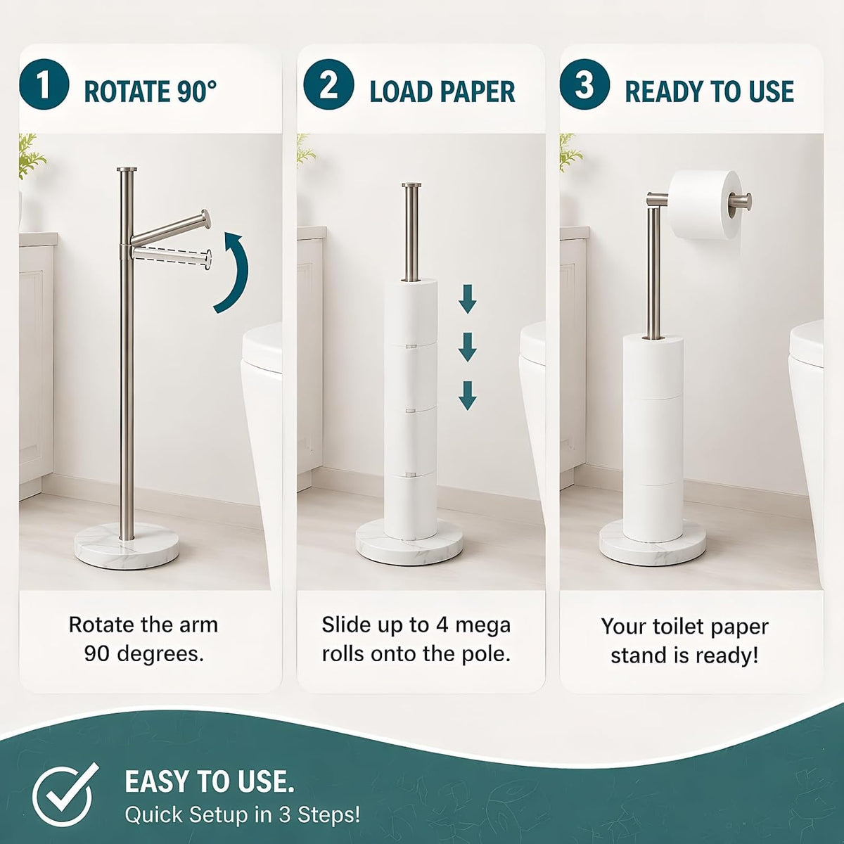 Songtec Toilet Paper Holder Stand, Free Standing Tissue Roll Holder, Heavy Natural Marble Base, Sturdy for 5 Toilet Paper Rolls (Marble Base, Brushed Nickel)