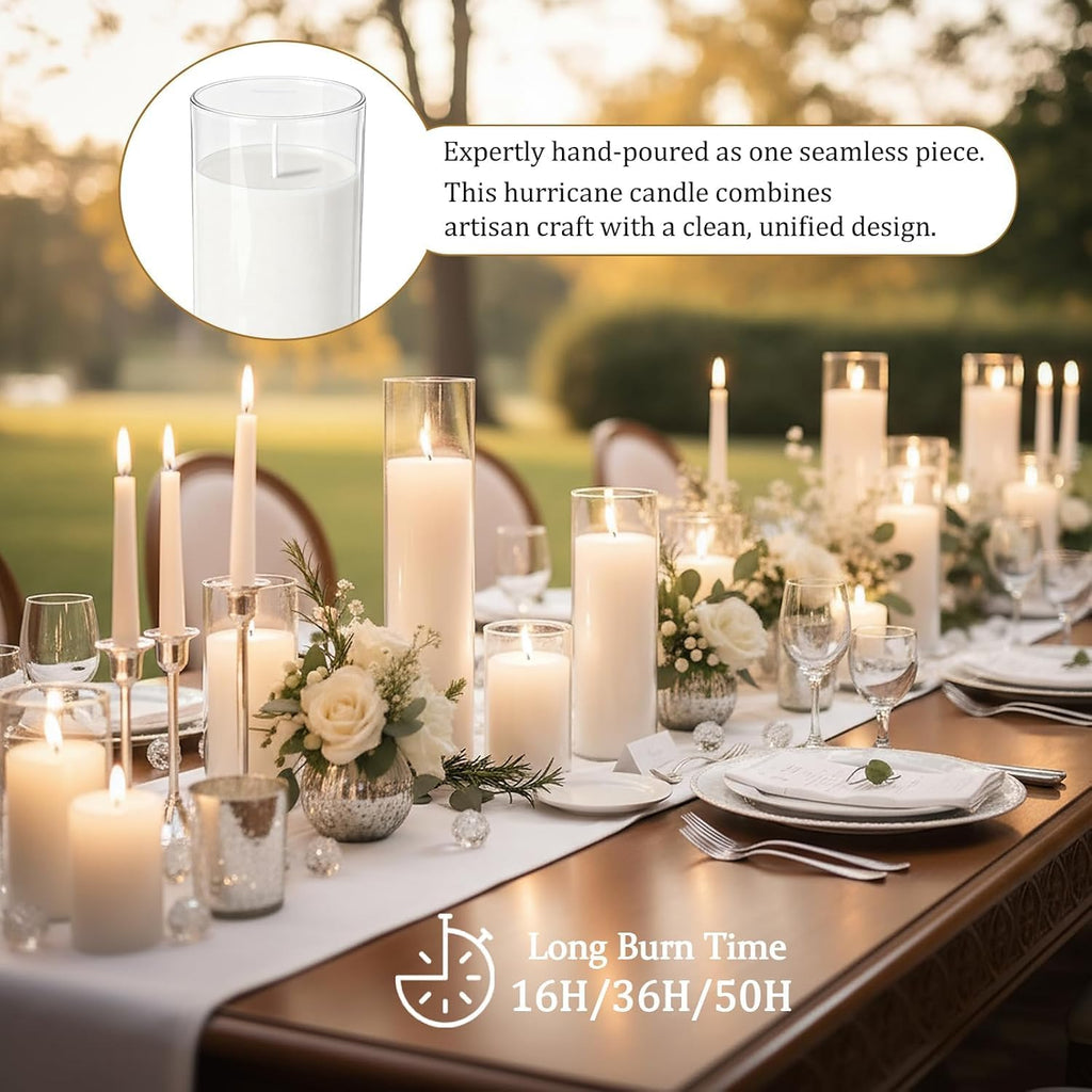 12 PCS Pillar White Candles in Glass,Hurricane Candles,Wedding Cylinder Candle,3 Different Lengths 2 x 3/6/8 Inch (4 Each),Creating an Atmosphere Suitable for Various Outdoor Activities.