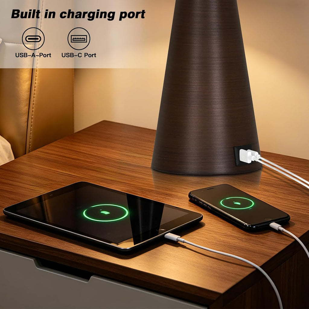 Rinweey 28" Modern Metal Table Lamp Set of 2 for Living Room Bedroom, Brown