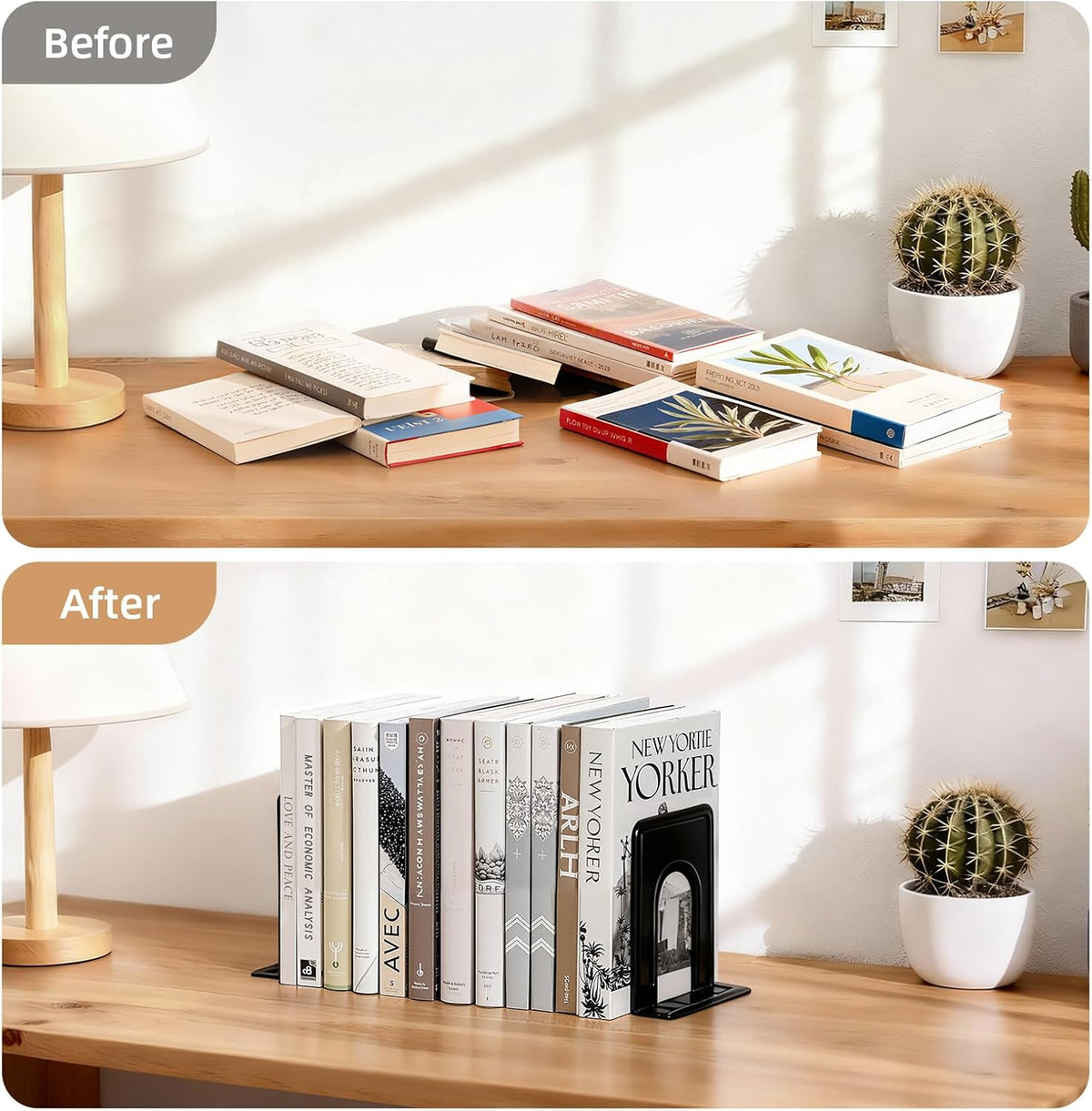 HappyHapi 14 Pairs Book Ends, Heavy Duty Bookends for Shelves, Black
