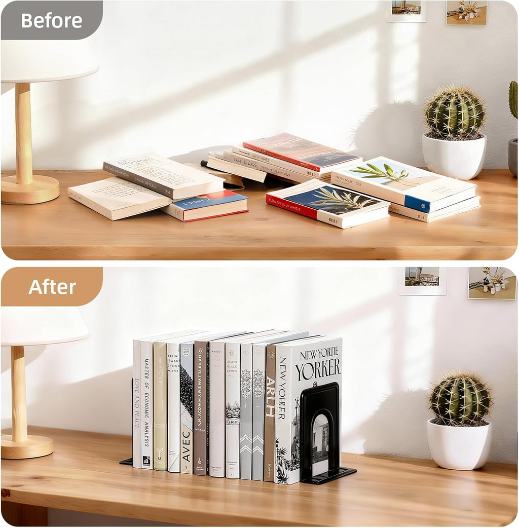 HappyHapi 3 Pairs Book Ends, Heavy Duty Bookends for Shelves, Black