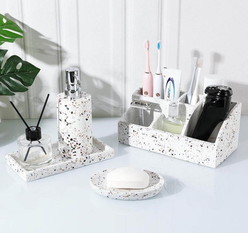 Luxspire Oval Soap Dish, Non-Slip Resin Holder with Drainage, Terrazzo