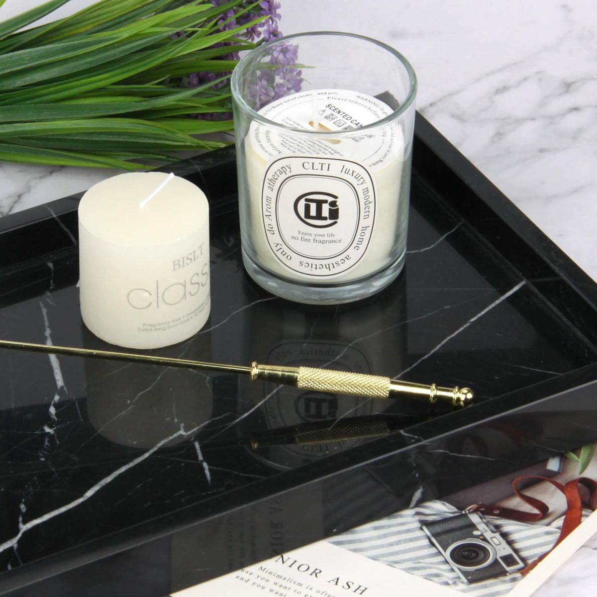 Marble Bathroom Vanity Tray, Black Marquina, 12"x 8" x1.2"