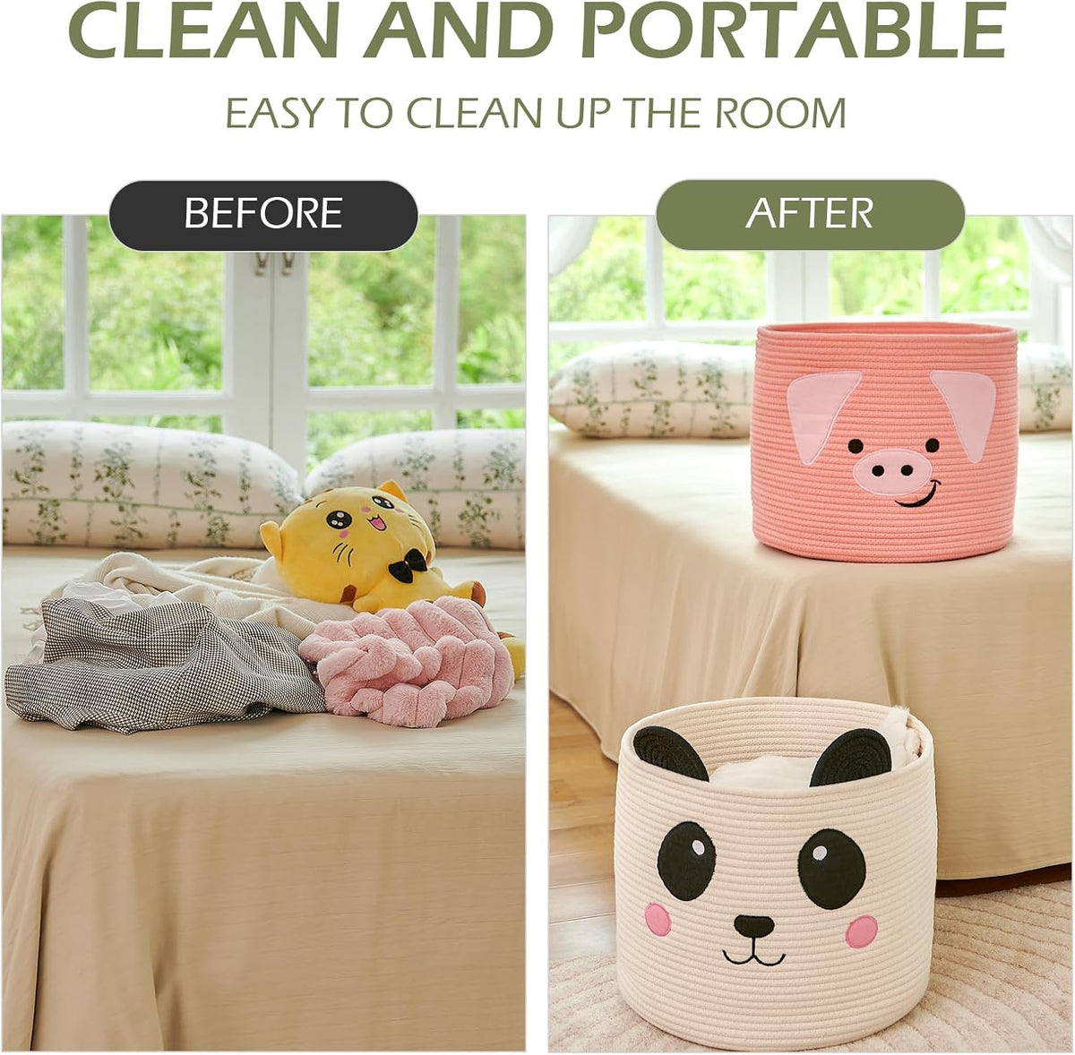 OMERAI Animal Shaped Woven Rope Cotton Storage Basket with Handles