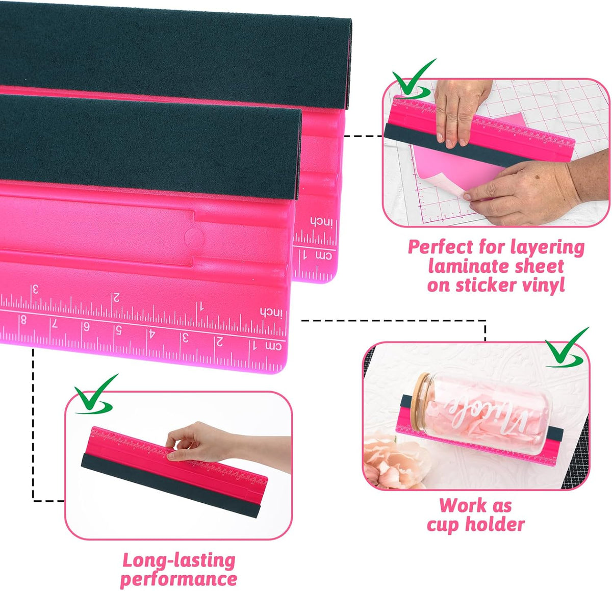Wallpaper Smoothing Tool, Professional Vinyl Squeegee with Ruler Felt Squeegee for Vinyl Decals Sticker Paper Wallpaper Window Film Tools (12inch)