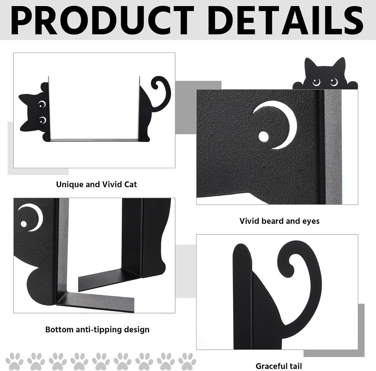 Cat Metal Bookends Set of 2 Unique Cat Design Decorative Bookends for Bookshelf Office Desk Home Decor for Cat Lovers and Reading Enthusiasts