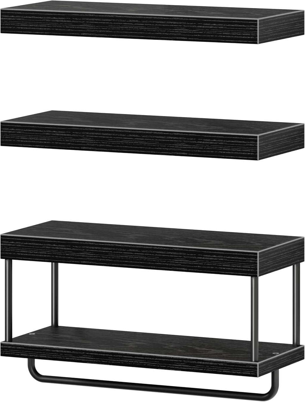 QEEIG Bathroom Floating Shelves Over Toilet (Black, Set of 3, 15.7")
