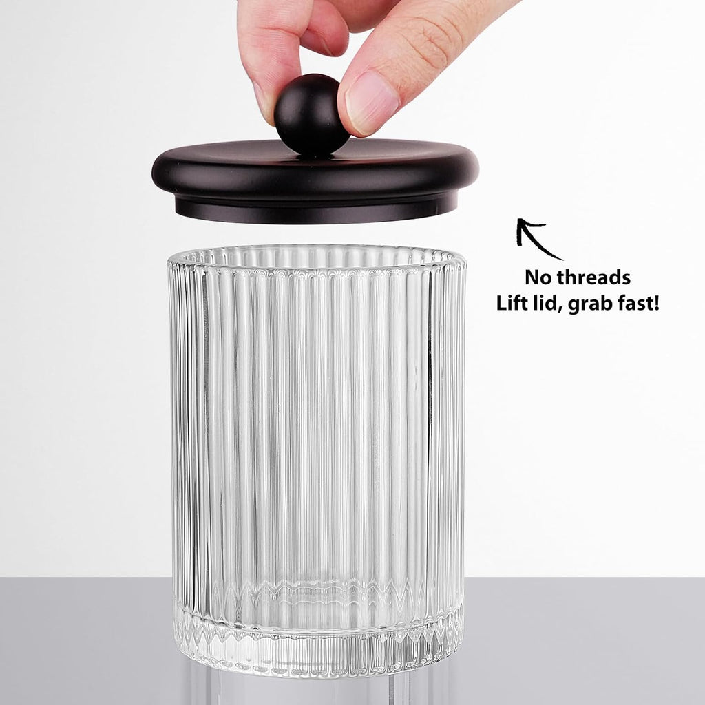 3 Pack Glass Qtip Holder Dispenser Set with Matte Brown Metal Lid