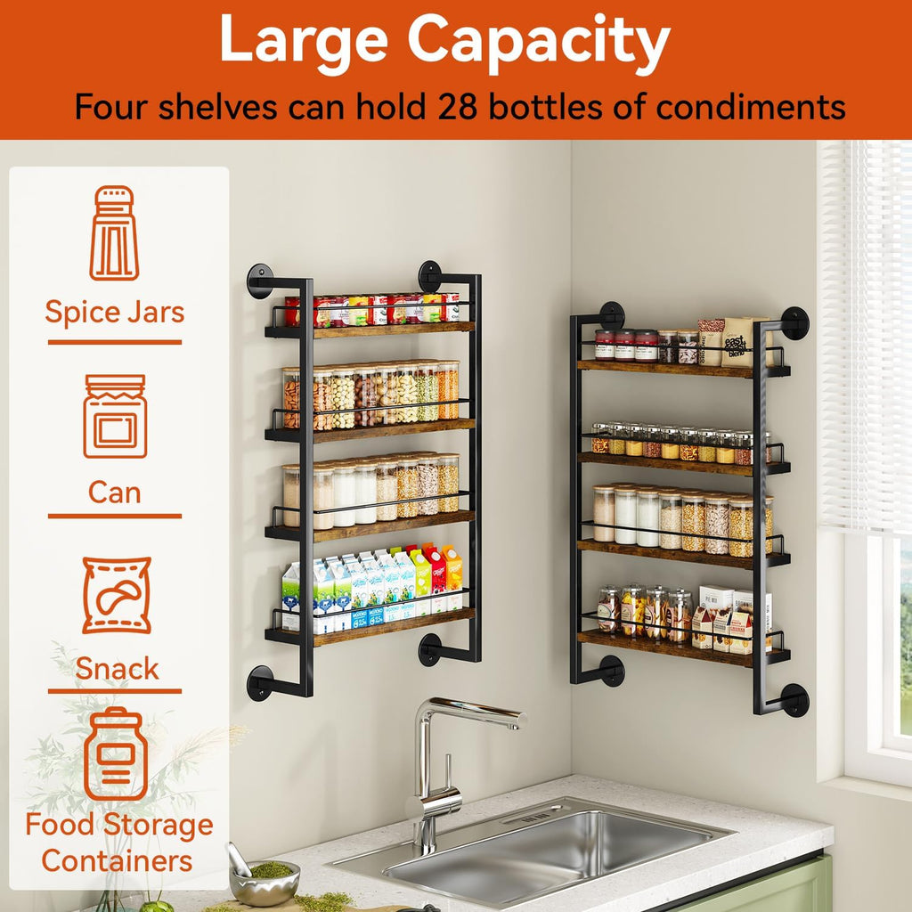 IBUYKE 4 Tier Spice Rack Wall Mount for Kitchen,Brown TLJ016H