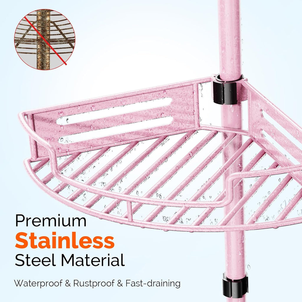 HAMITOR Corner Shower Caddy, 4 Tier Adjustable Bathroom Organizer - Pink