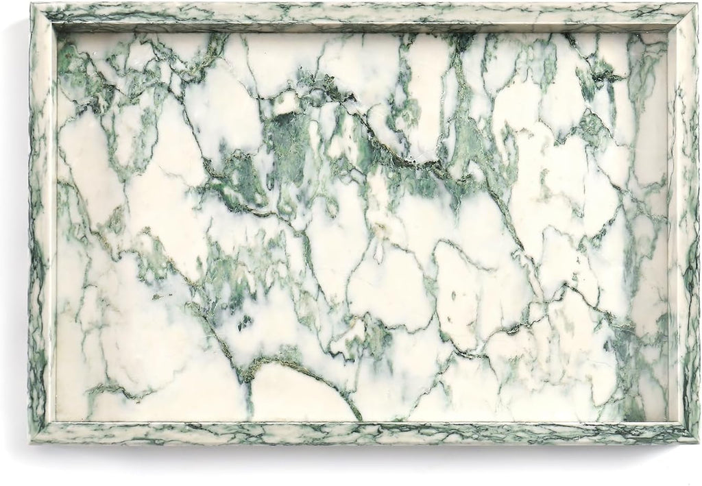 Yew & Tulip Natural Marble Vanity Tray, Nature Marble with Green Textures Serving Tray for Bathroom, Kitchen, Vanity, Home Decor, Wedding etc. (12" x 8" x 1.2")