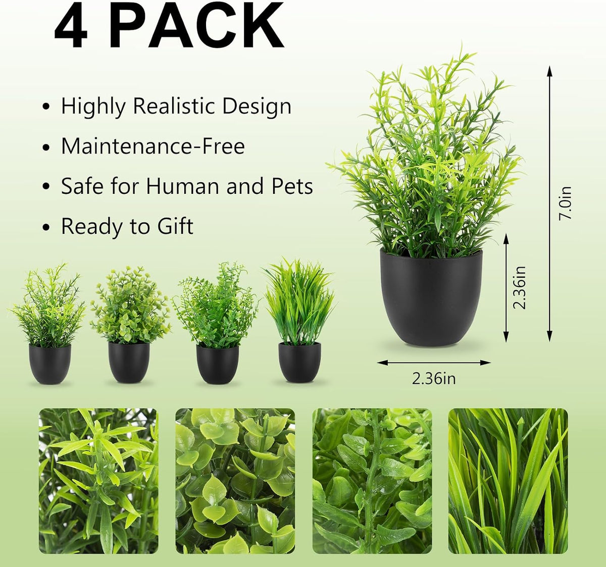 4 Pack Fake Desk Plants Small Faux Plants Mini Potted Artificial Plants for Table Bathroom Home Room Kitchen Shelf Office Decor