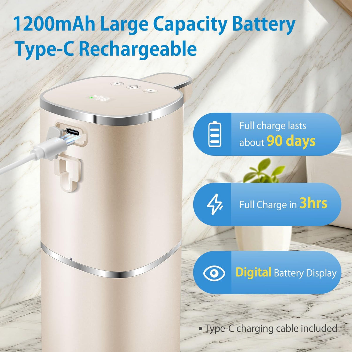 Automatic Foaming Soap Dispenser Touchless, Digital Display, Rechargeable