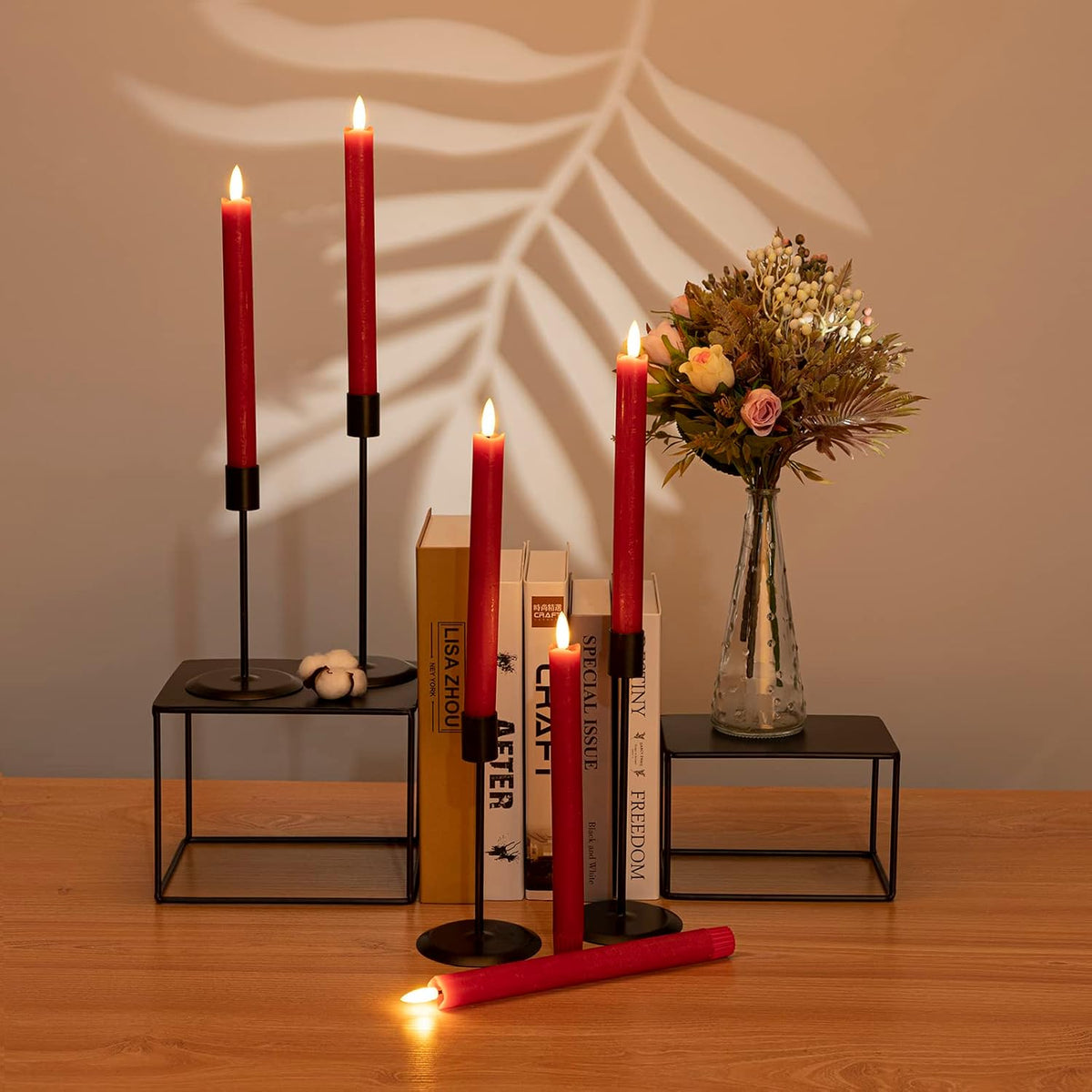 JOIONE Red Flameless Taper Candles with Remote, 6 Pack Flickering Tapers