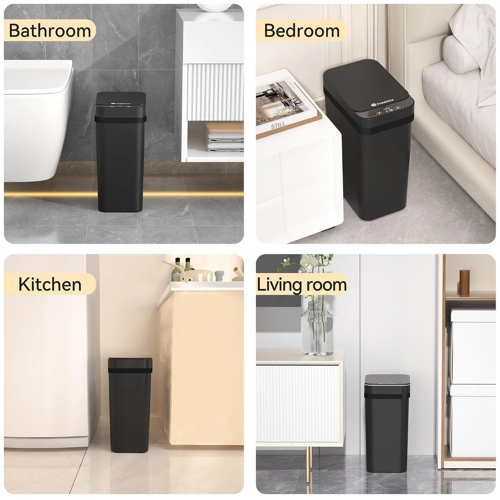 FRESHLIX 3 Pack Bathroom Trash Can 2.5 Gallon Small Touchless Automatic Motion Sensor Trash Cans Slim Waterproof Garbage Bin with Lid for Kitchen, Office, Bedroom Black