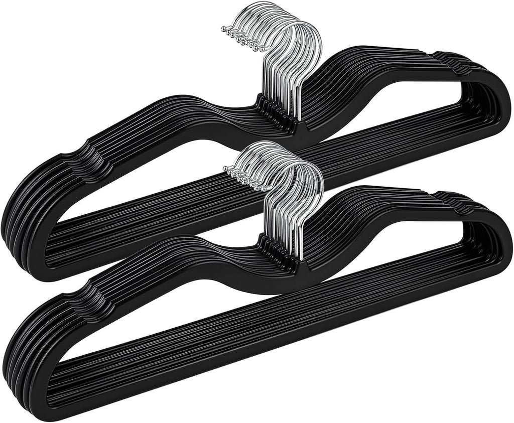 Plastic Short Neck Hangers 20 Pack Ultra-Thin Space-Saving ABS 360° Swivel Hook Ideal for Closet Organization Fits Coats Shirts Dresses & More (20, Black)