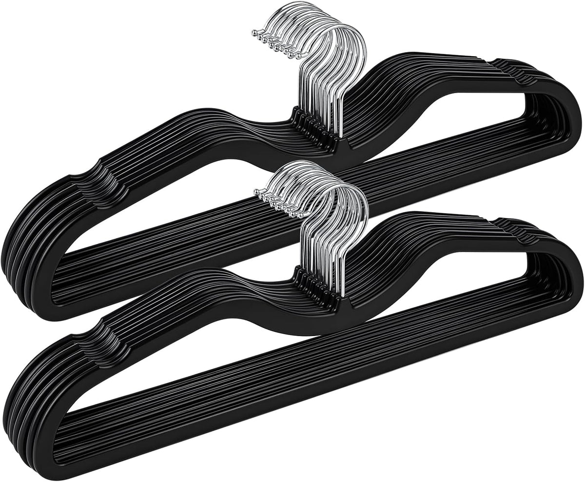Plastic Short Neck Hangers 20 Pack Ultra-Thin Space-Saving ABS 360° Swivel Hook Ideal for Closet Organization Fits Coats Shirts Dresses & More (20, Black)