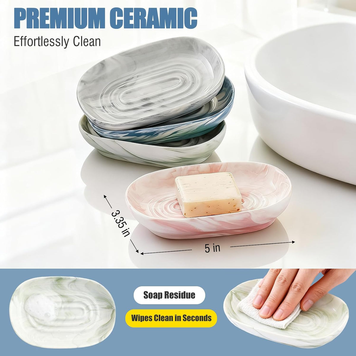 OTHIX Ceramic Soap Dish with Unique Marble Texture, Decorative Bar Soap Holder for Bathroom and Kitchen, Cute Soap Dishes for Bar Soap, Jewelry, Ring (Pink Texture)