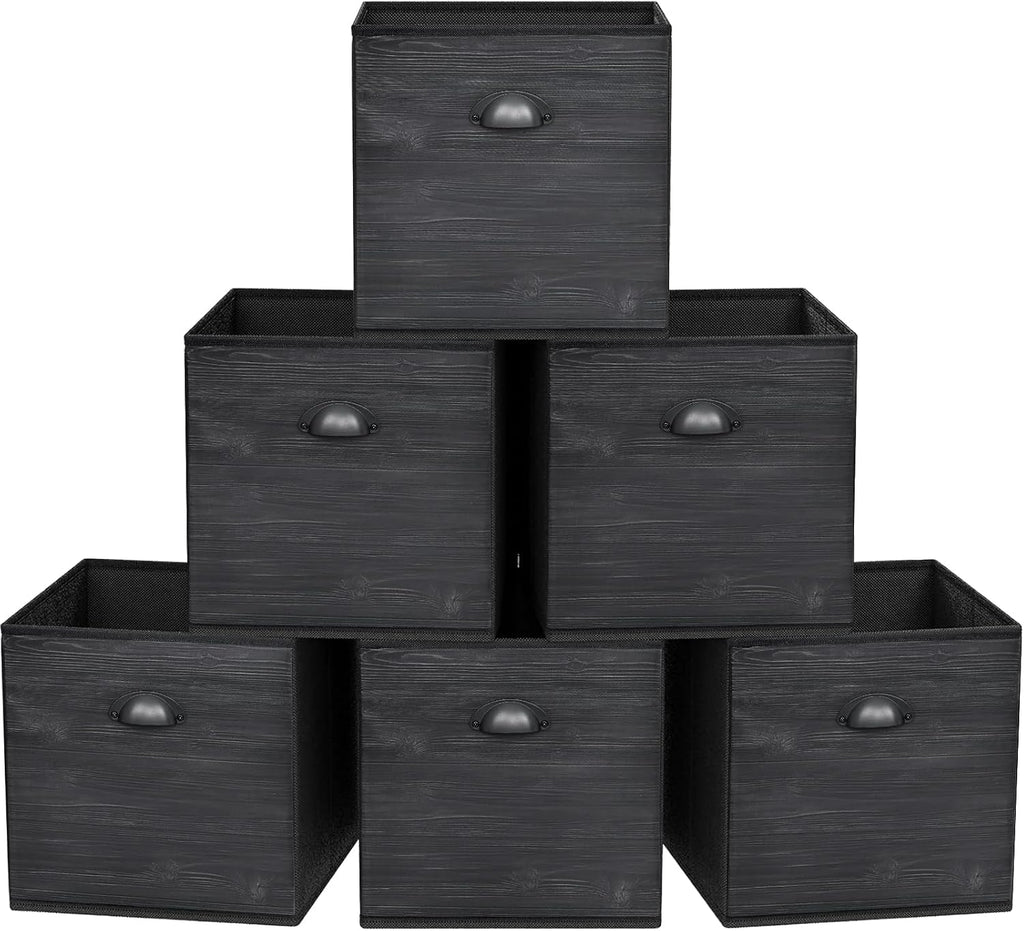 homyfort Faux Wood Grain Cube Storage Organizer Bins, 12x12 Inch Storage Cubes, Closet Cloth Baskets Box for Shelves, Set of 6