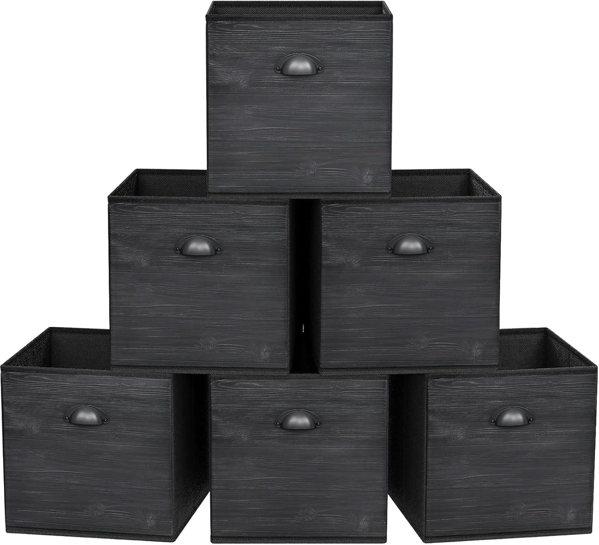 homyfort Faux Wood Grain Cube Storage Organizer Bins, 12x12 Inch Storage Cubes, Closet Cloth Baskets Box for Shelves, Set of 6