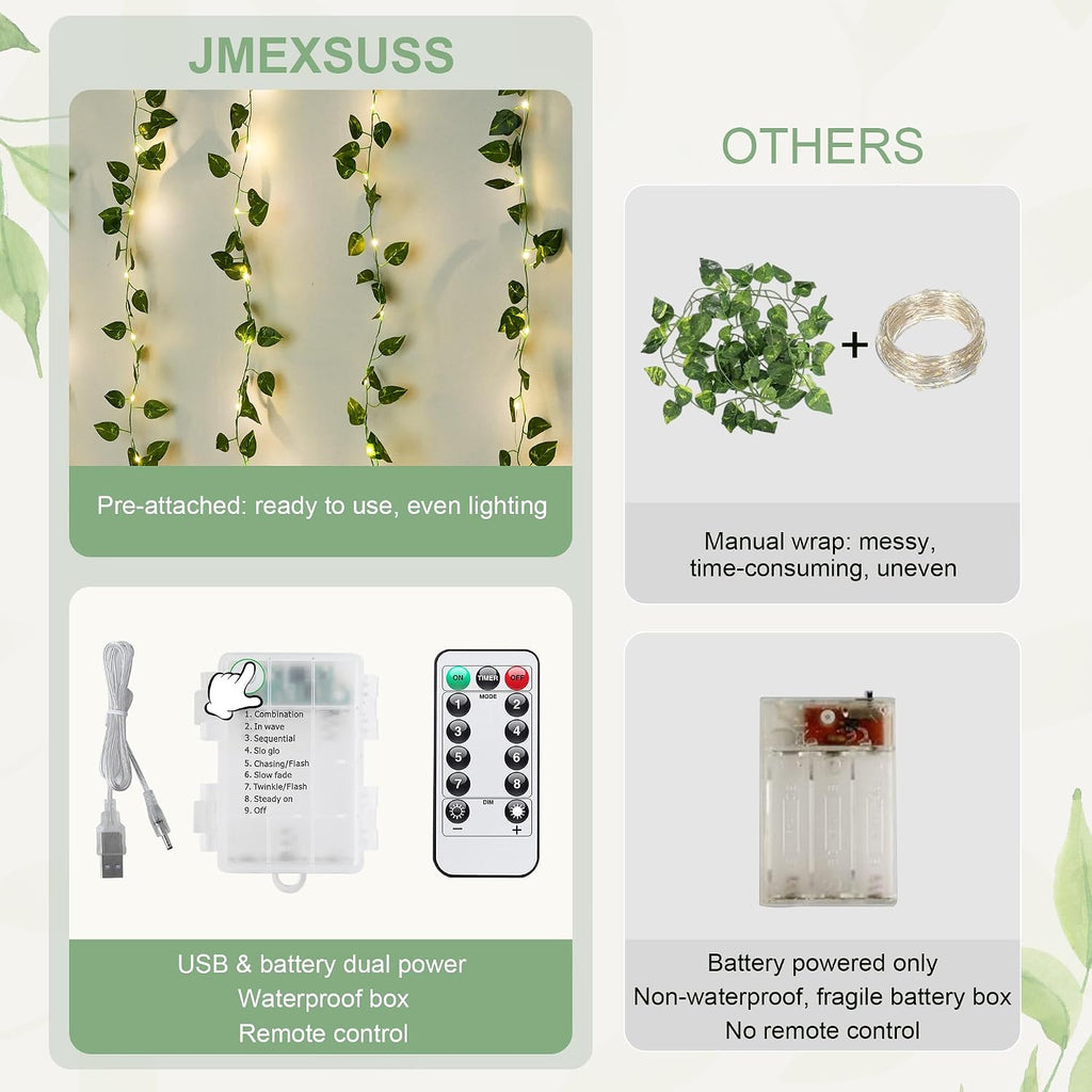 JMEXSUSS 200 LED Vine Lights, Pothos Vines with Fairy Lights Curtain