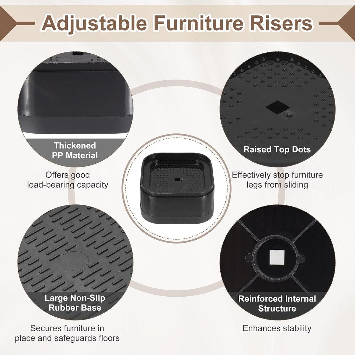 uxcell 4Pcs Furniture Risers Adjustable Bed Risers Height 1-Layers 1" Black