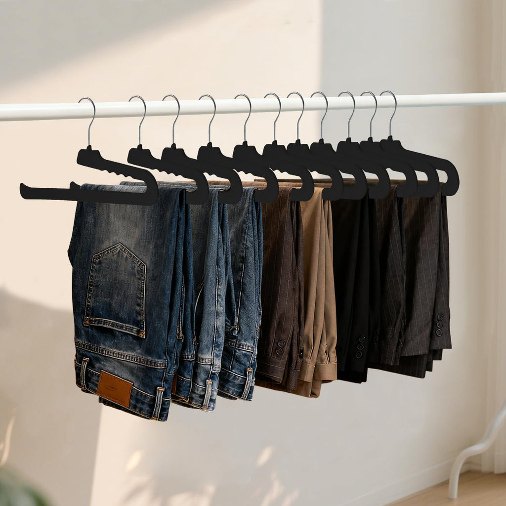 ManGotree Non Slip Velvet Pants Hangers Felt Jean Hangers 48 Pack Black