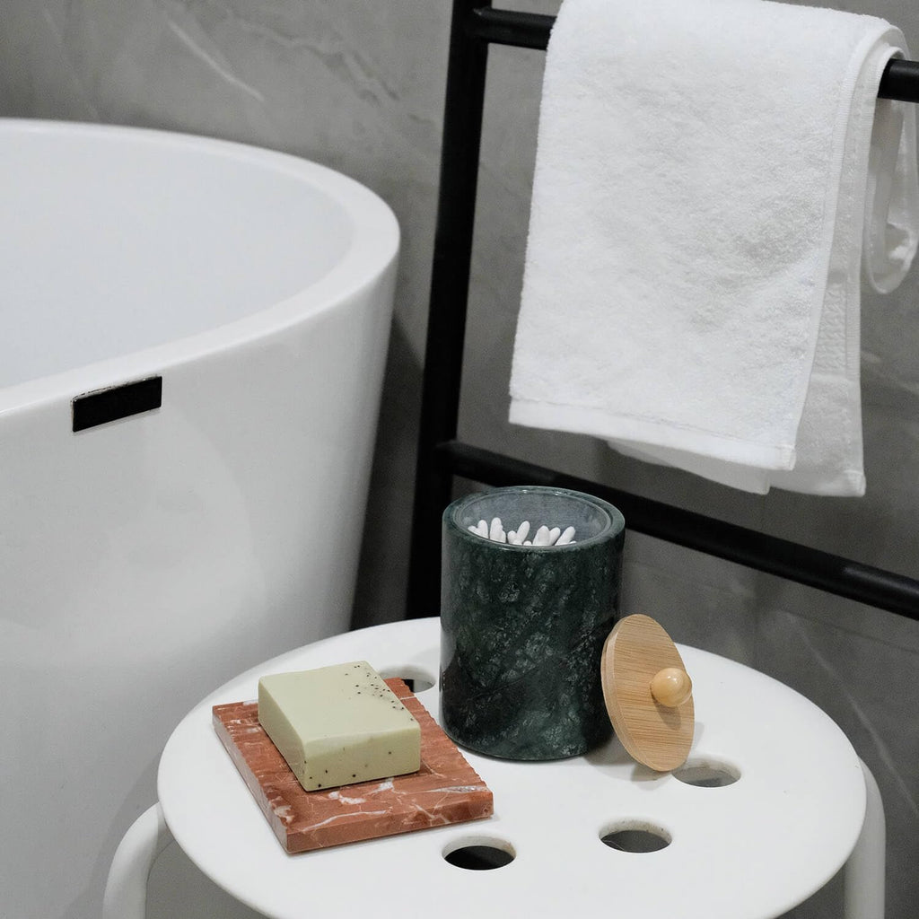 Marble Qtip Holder Dispenser Bathroom Vanity Organizer Storage Container