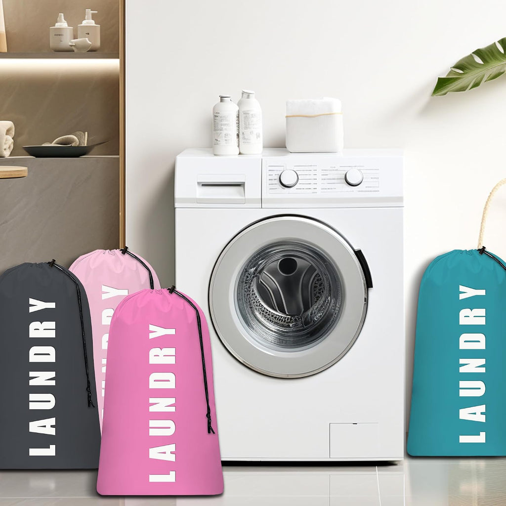 4 Piece Drawstring Travel Laundry Bag, Large Laundry Bag, Men's and Women's Dirty Laundry and Gym Bag, Waterproof Wetproof Travel Bag