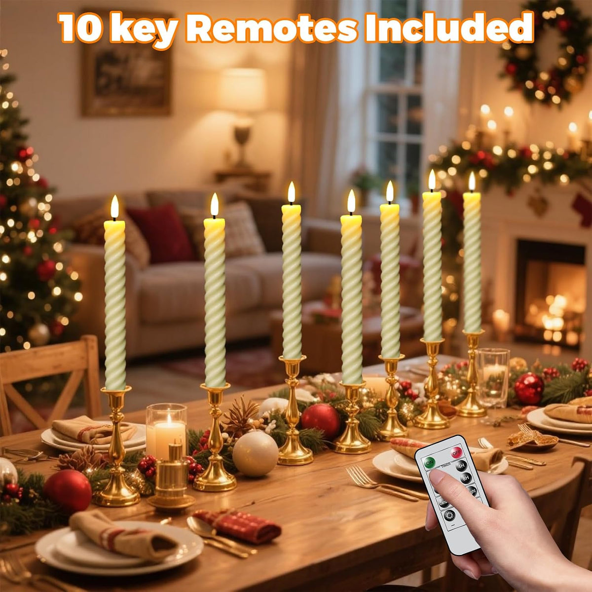 Wondise Real Waxy Flameless Taper Candles with Remote Timer