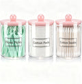 Tbestmax 3 Pack Qtip Holder Bathroom Canisters, 10 oz Cotton Swab Holder Jars for Cotton Ball Storage Dispenzer - Pink Lids
